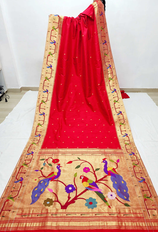 Peacock Parrots Brocade Paithani