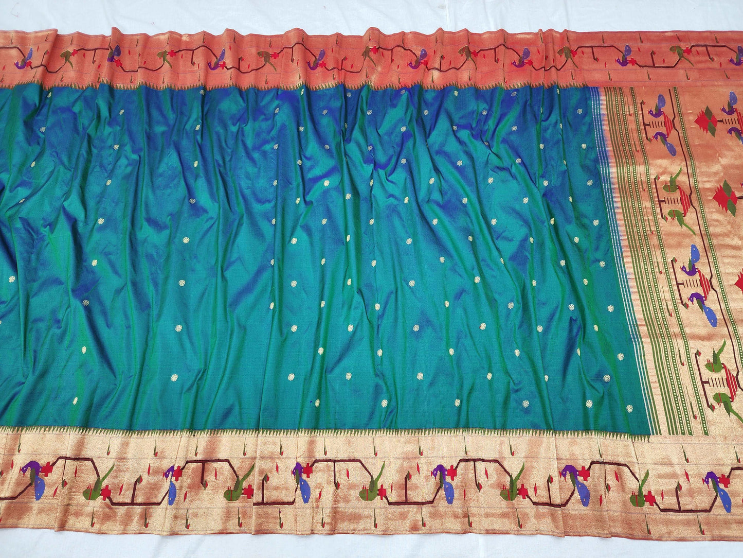 Peacock Parrots Brocade Paithani