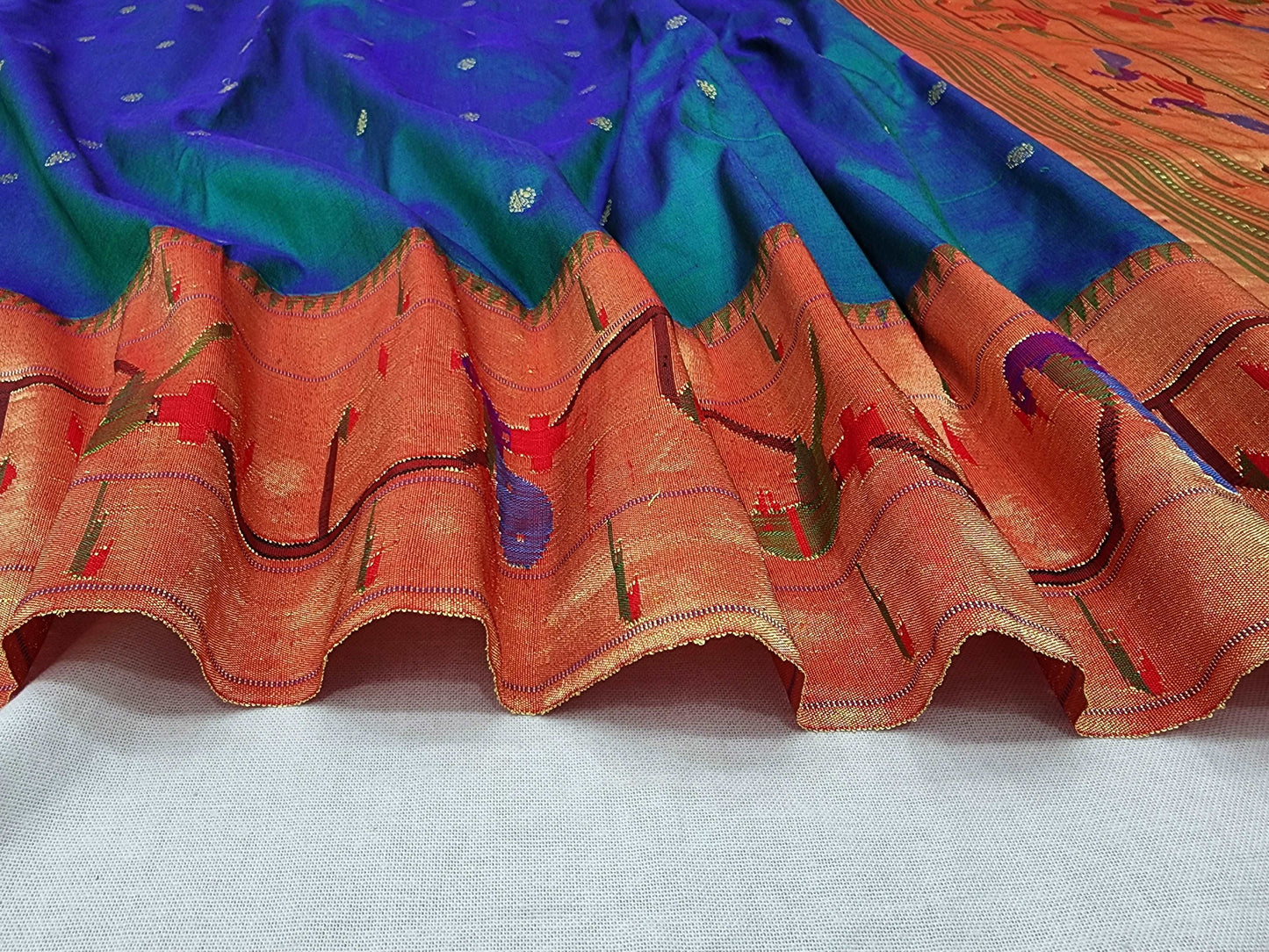 Peacock Parrots Brocade Paithani