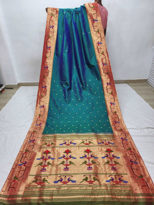 Peacock Parrots Brocade Paithani