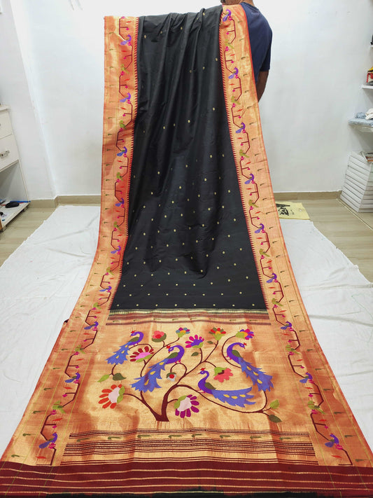 Peacock Parrots Brocade Paithani