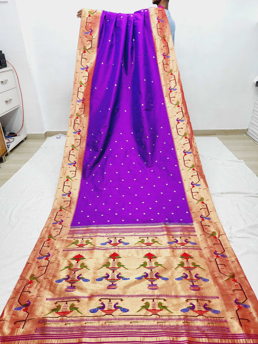 Peacock Parrots Brocade Paithani