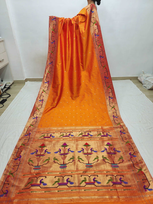 Peacock Parrots Brocade Paithani