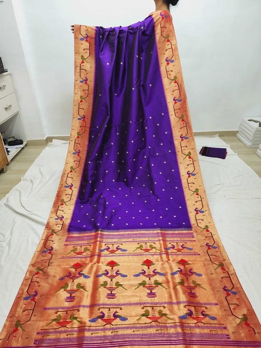 Peacock Parrots Brocade Paithani