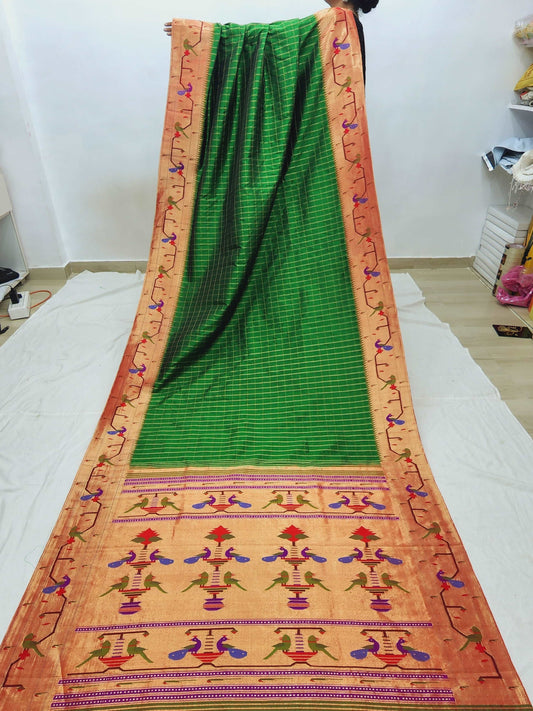 Peacock Parrots Brocade Paithani