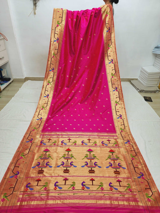 Peacock Parrots Brocade Paithani