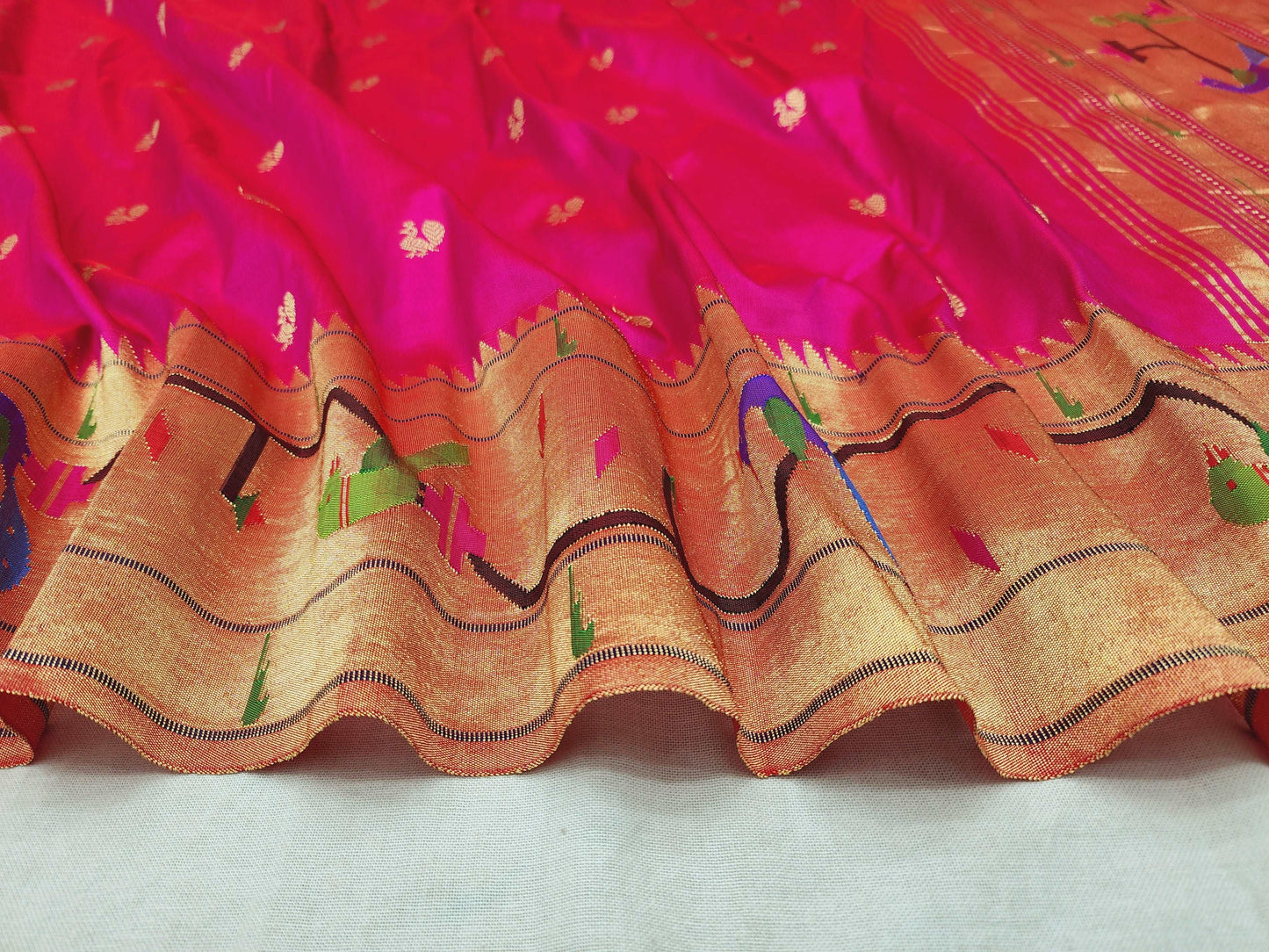 Peacock Parrots Brocade Paithani