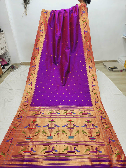 Peacock Parrots Brocade Paithani