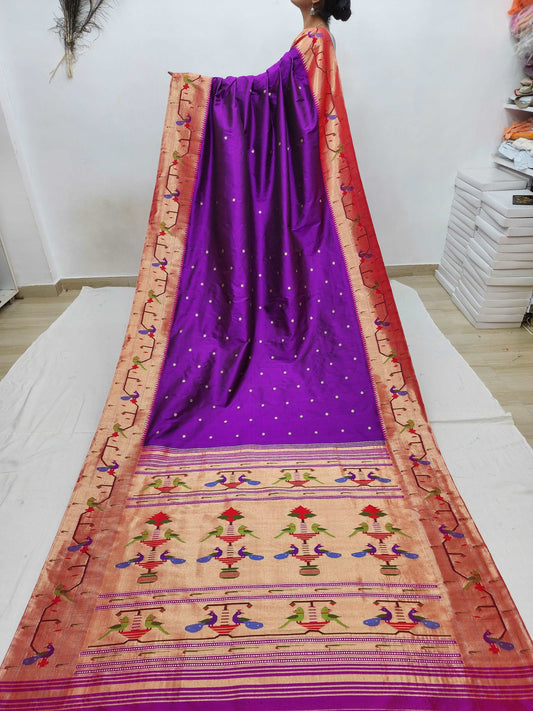 Peacock Parrots Brocade Paithani