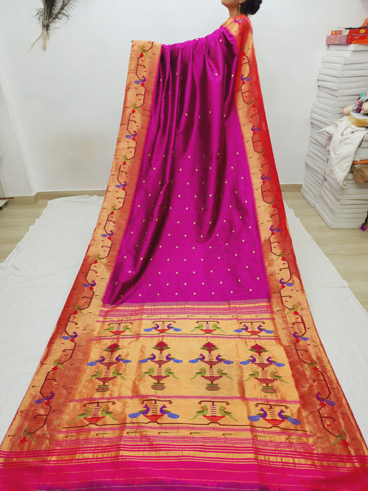 Peacock Parrots Brocade Paithani