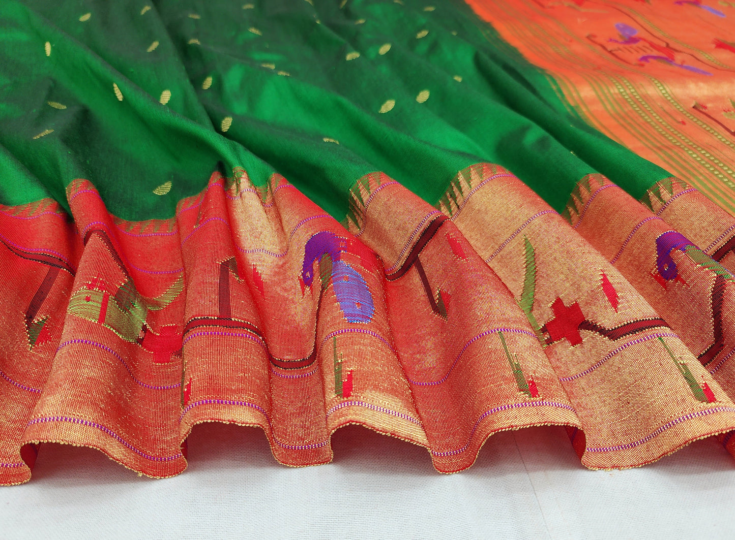 Peacock Parrots Brocade Paithani