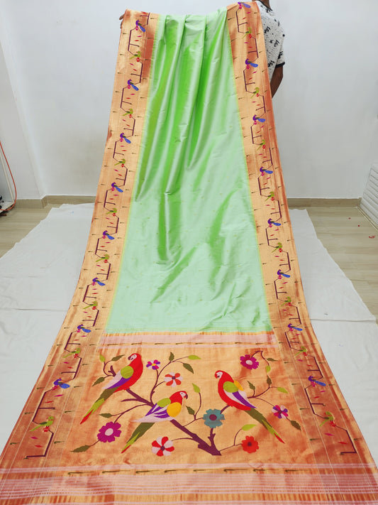 Peacock Parrots Brocade Paithani