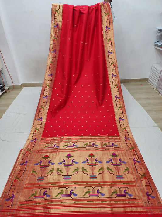 Peacock Parrots Brocade Paithani