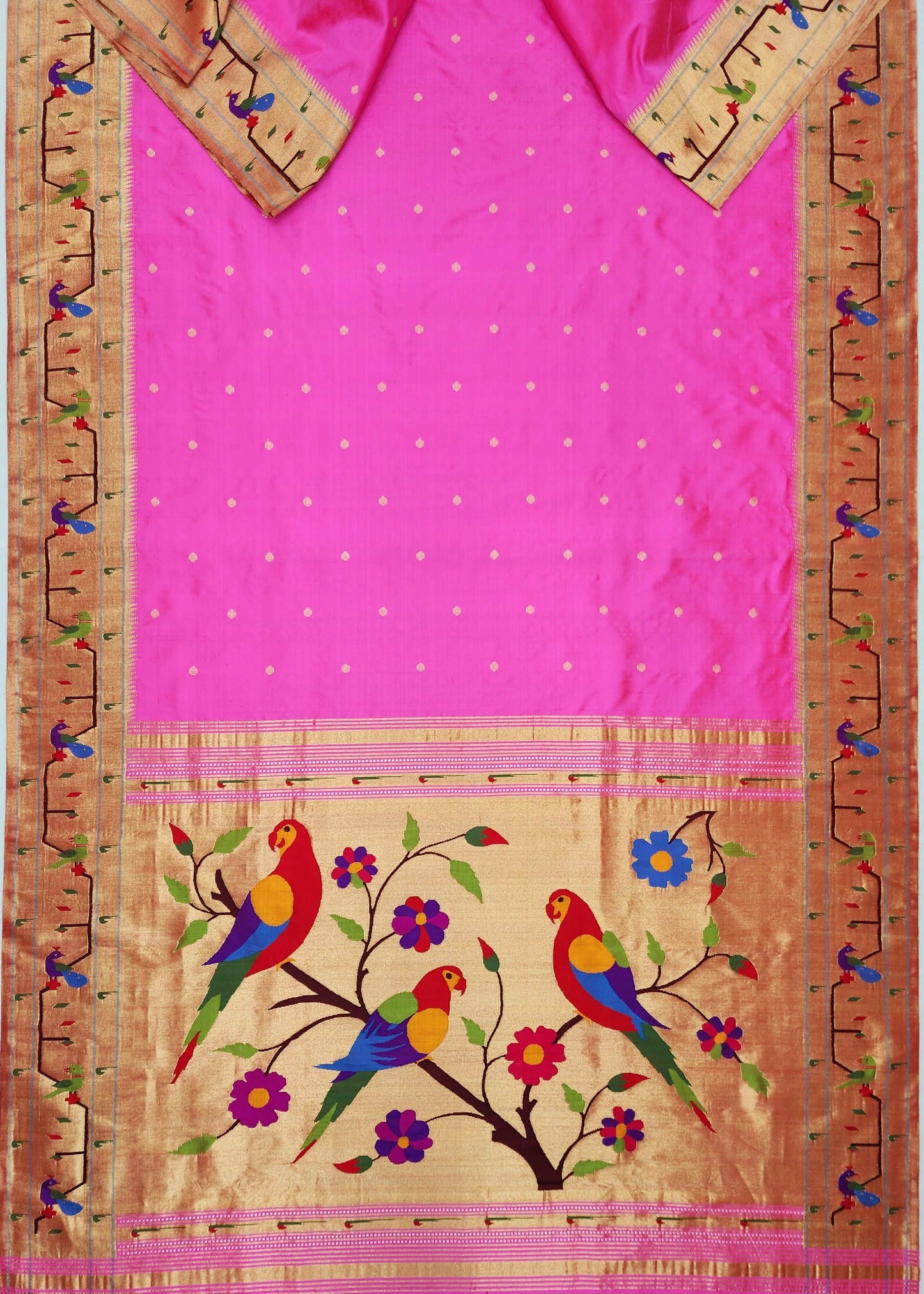 Peacock Parrots Brocade Paithani