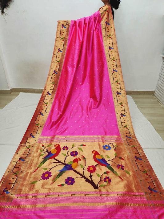 Peacock Parrots Brocade Paithani