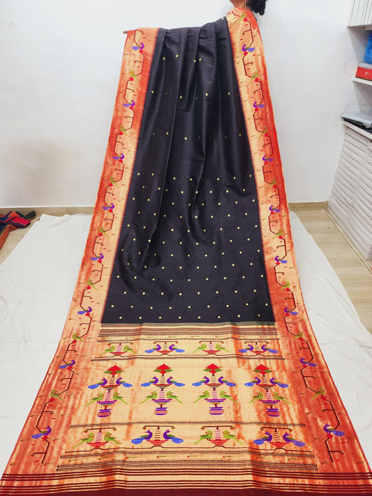 Peacock Parrots Brocade Paithani