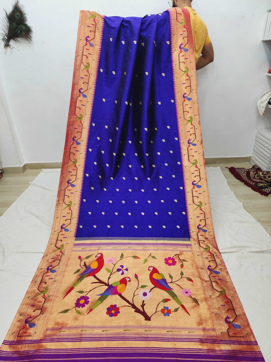 Peacock Parrots Brocade Paithani