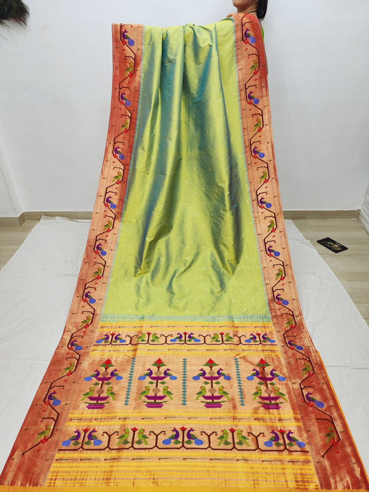 Peacock Parrots Brocade Paithani