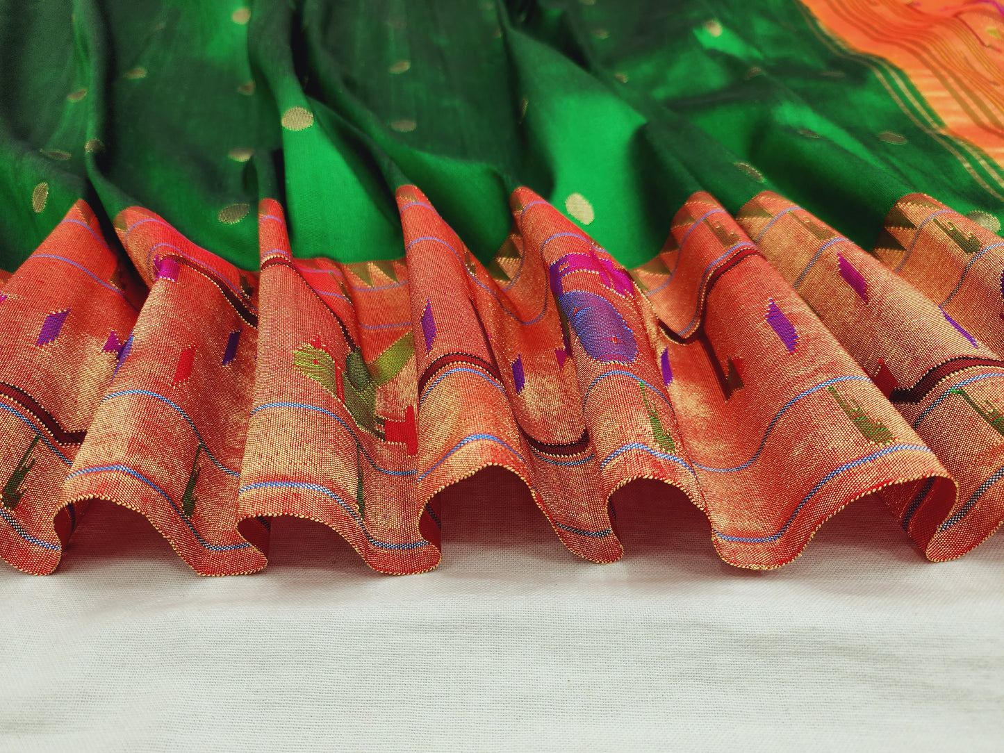 Peacock Parrots Brocade Paithani