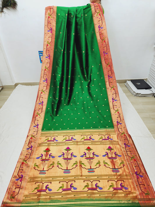 Peacock Parrots Brocade Paithani