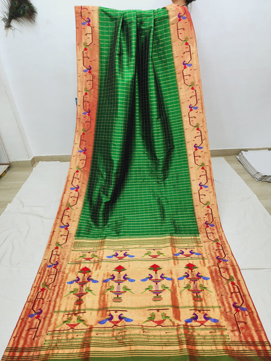 Peacock Parrots Brocade Paithani