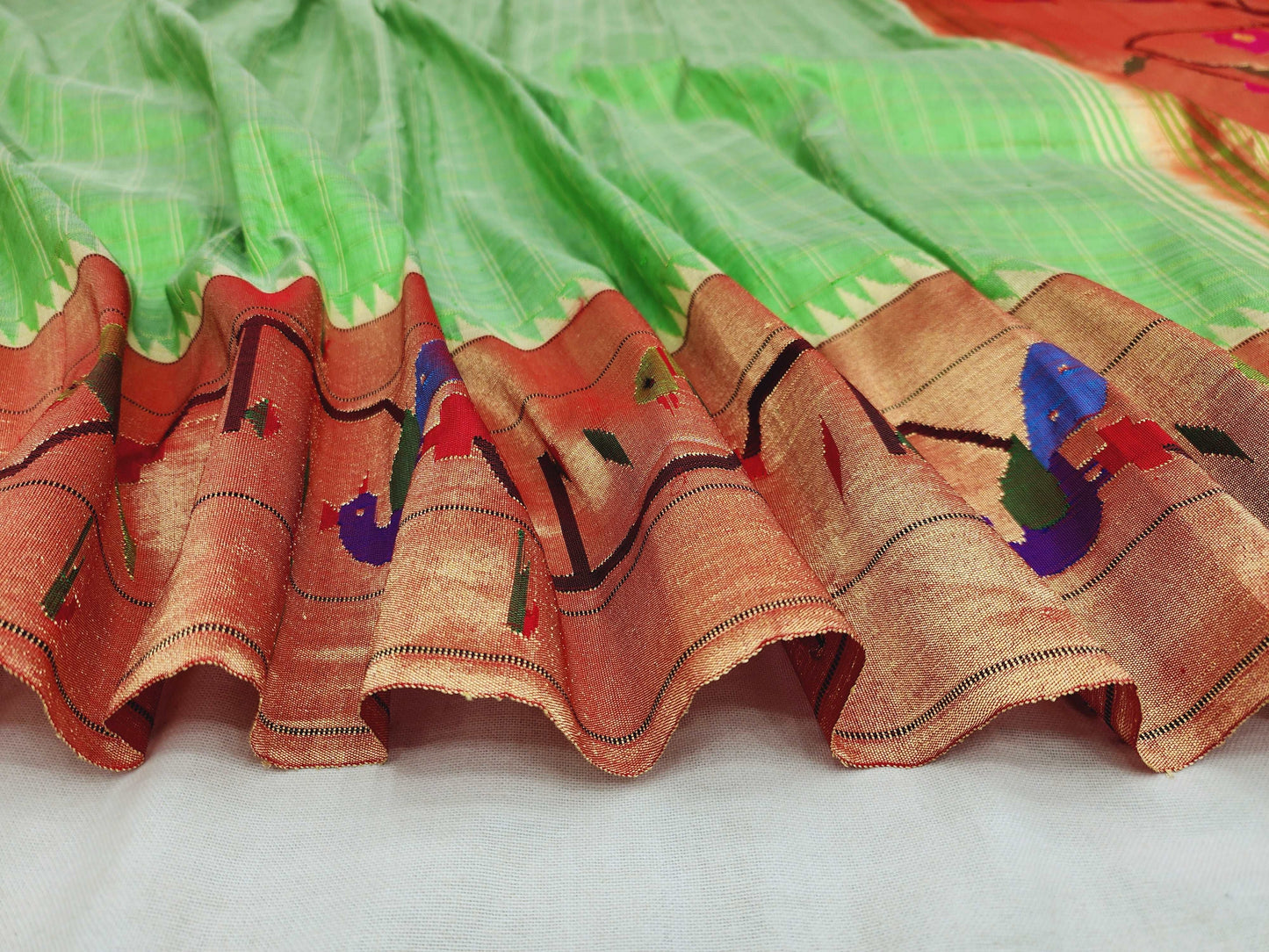 Peacock Parrots Brocade Paithani