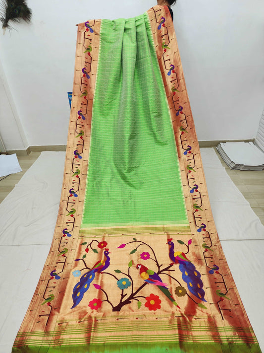 Peacock Parrots Brocade Paithani