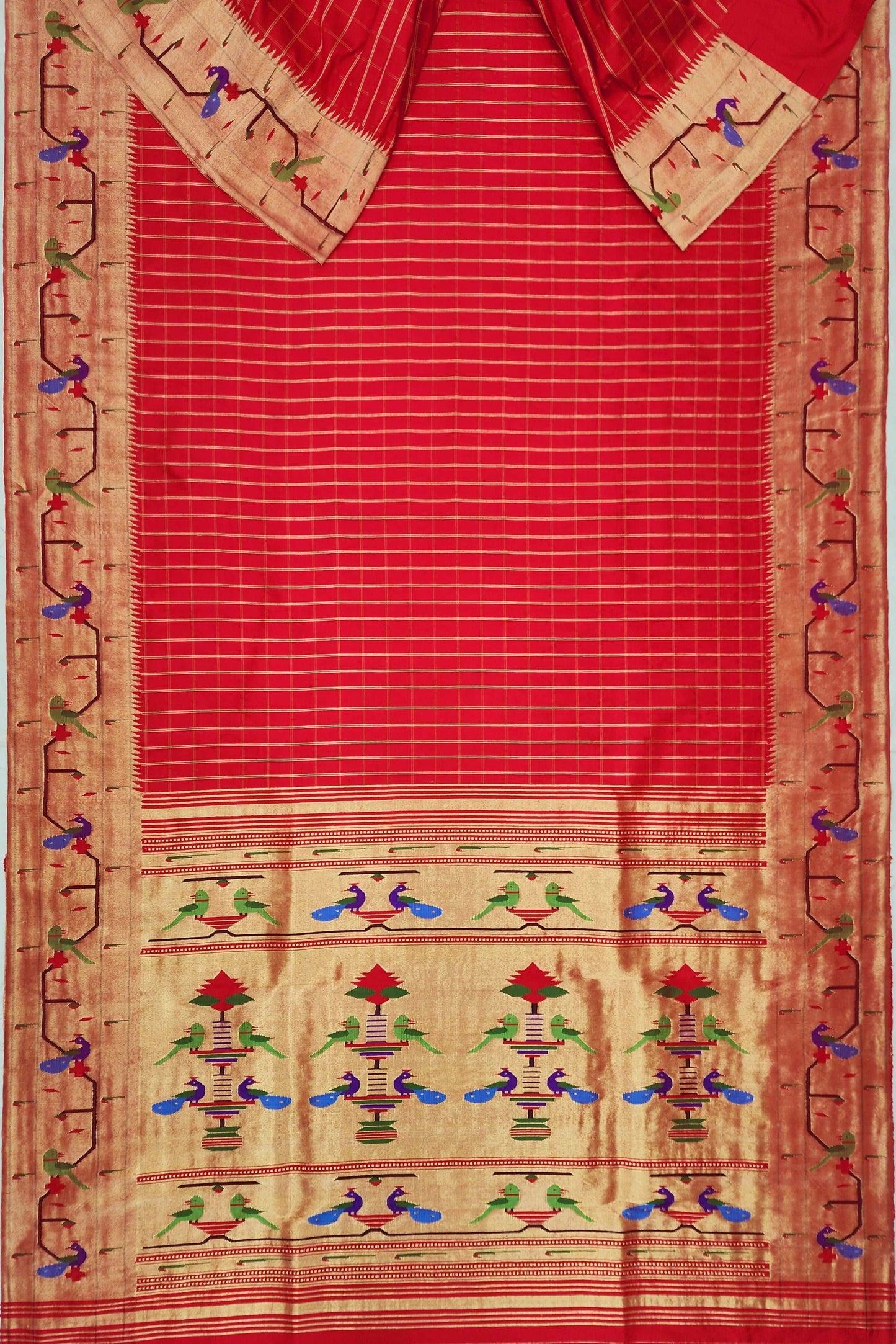 Peacock Parrots Brocade Paithani