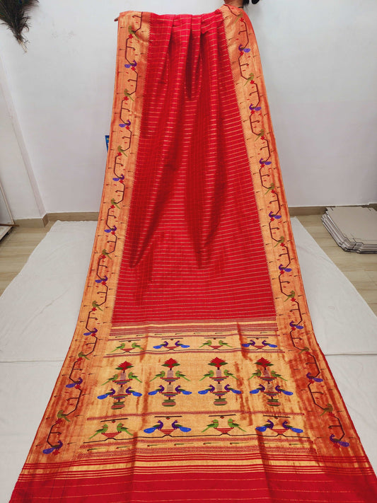 Peacock Parrots Brocade Paithani