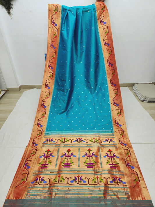 Peacock Parrots Brocade Paithani