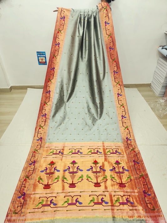 Peacock Parrots Brocade Paithani