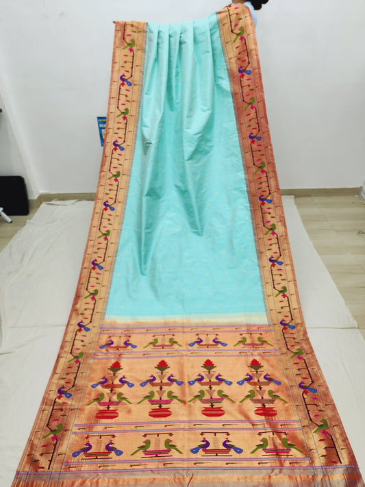 Peacock Parrots Brocade Paithani