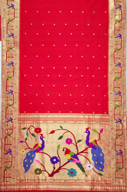 Peacock Parrots Brocade Paithani