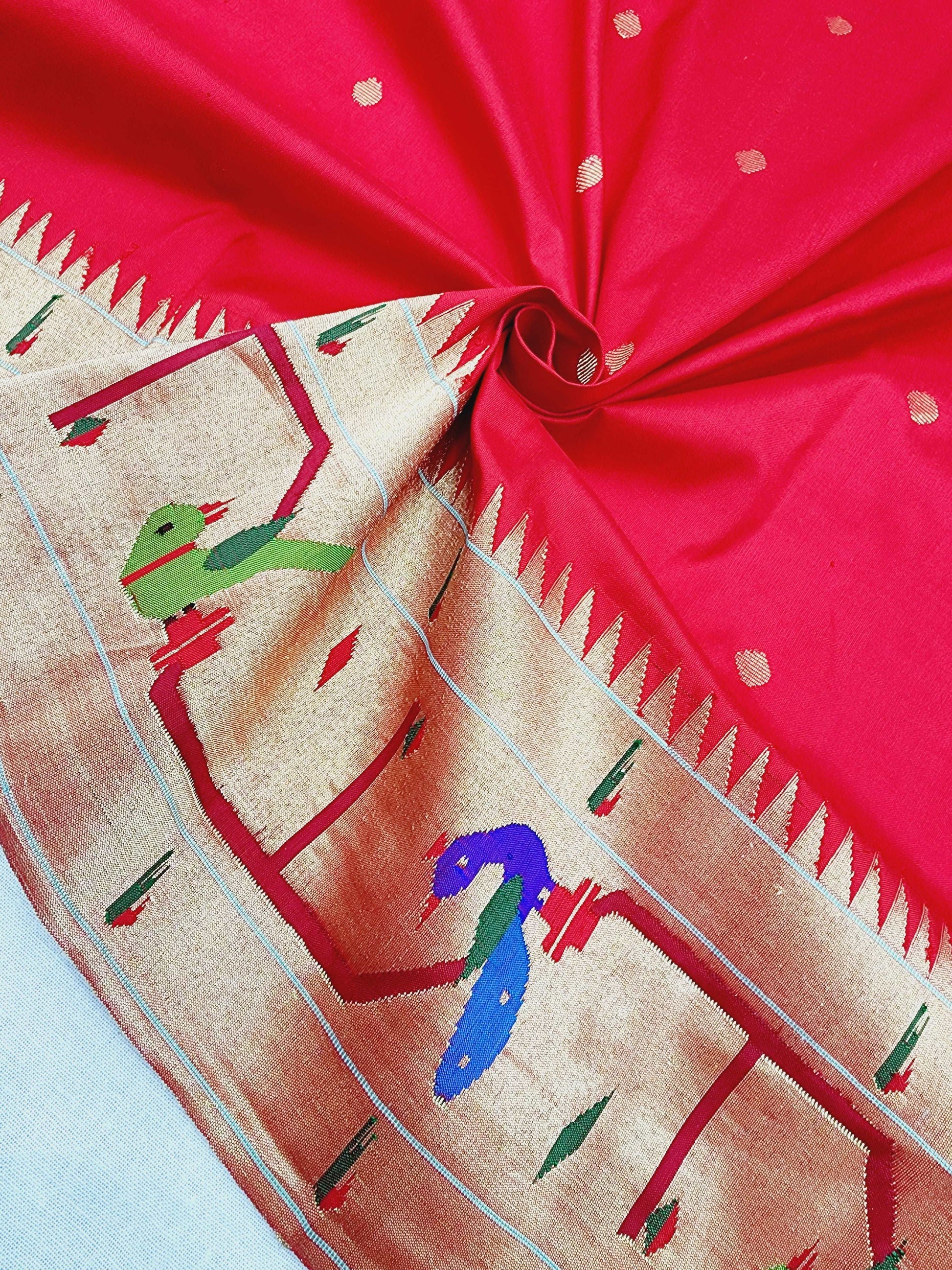 Peacock Parrots Brocade Paithani