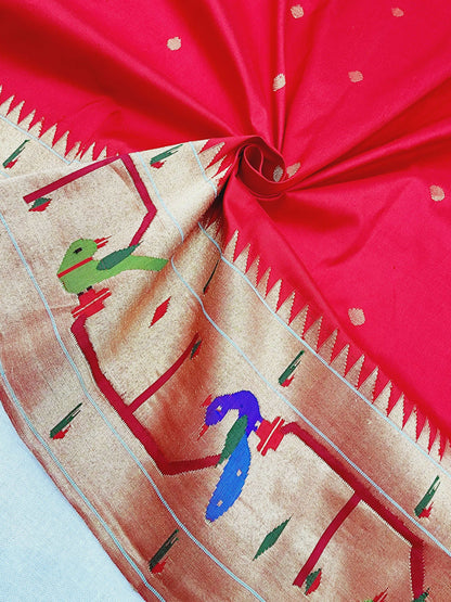 Peacock Parrots Brocade Paithani