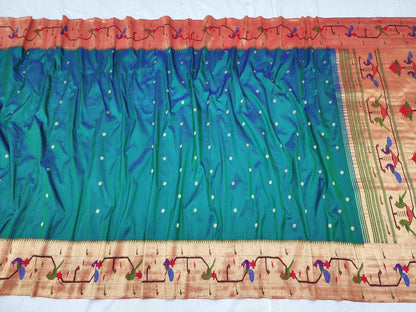 Peacock Parrots Brocade Paithani