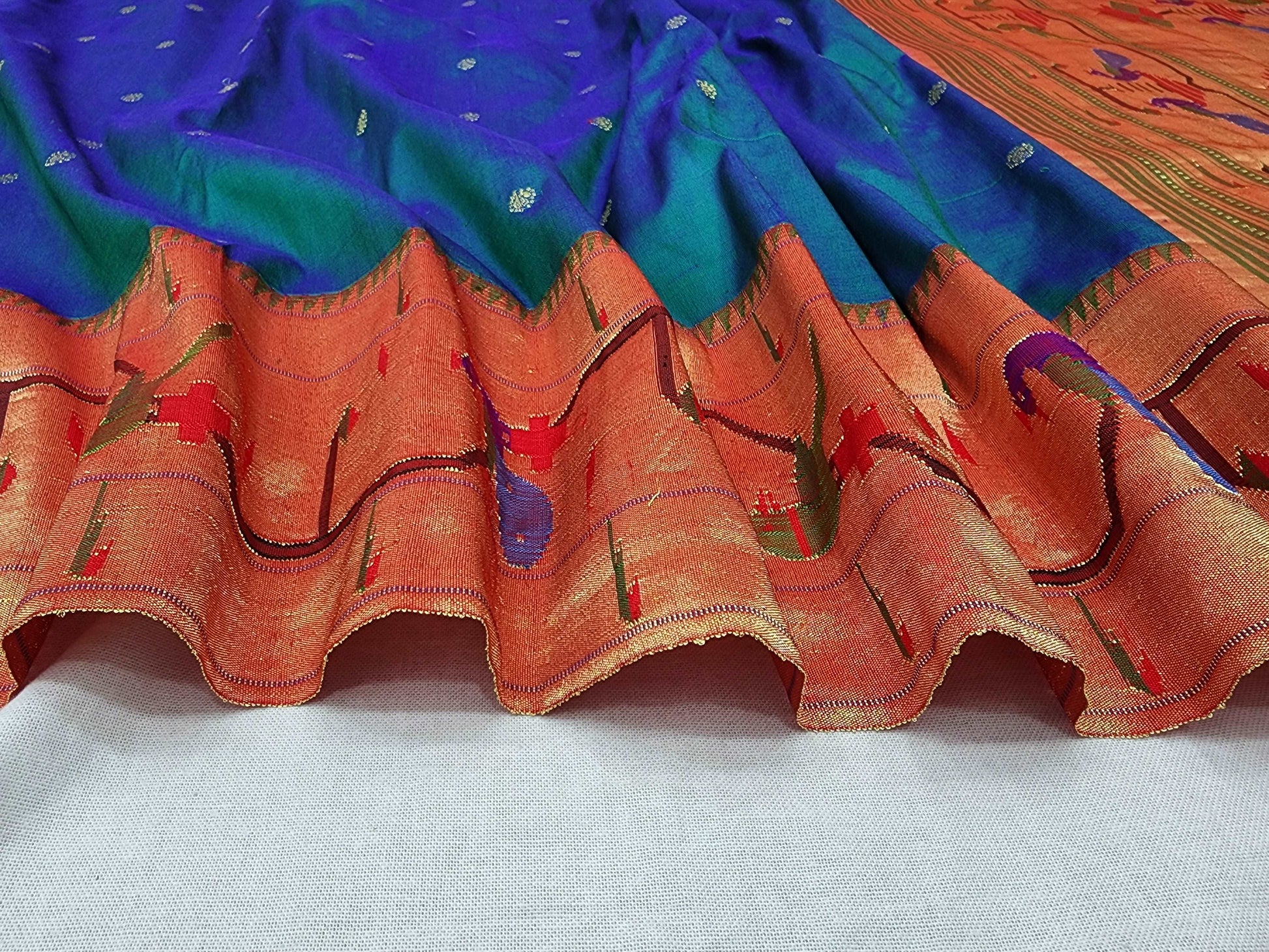Peacock Parrots Brocade Paithani
