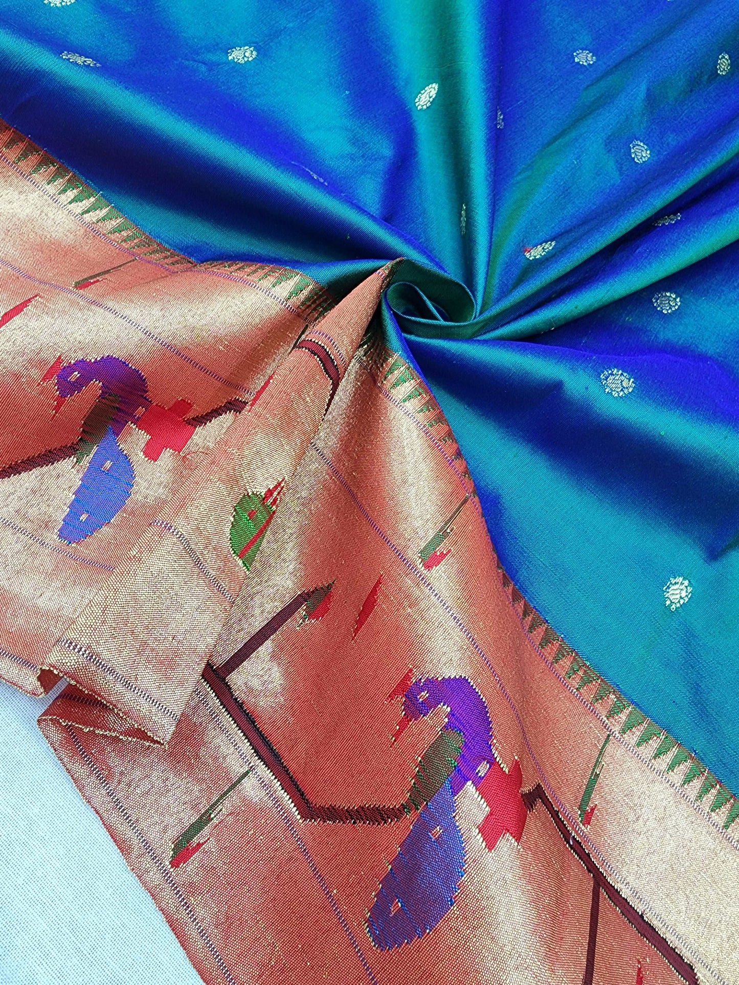Peacock Parrots Brocade Paithani