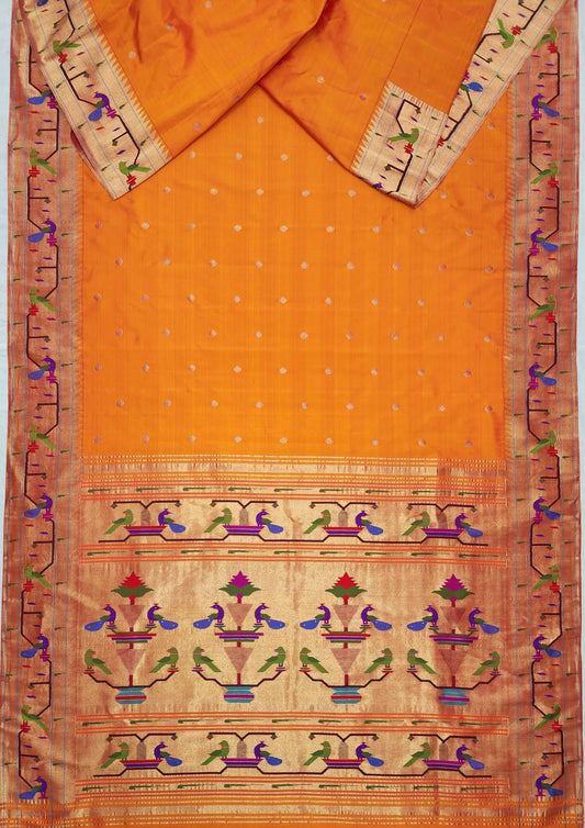 Peacock Parrots Brocade Paithani