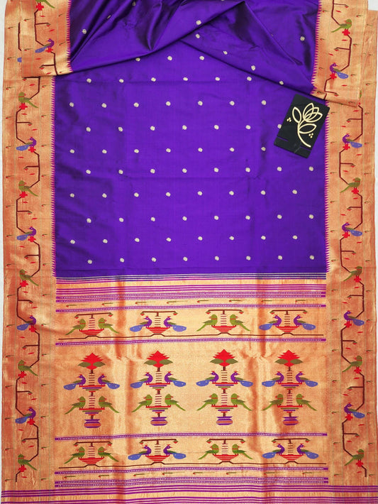 Peacock Parrots Brocade Paithani
