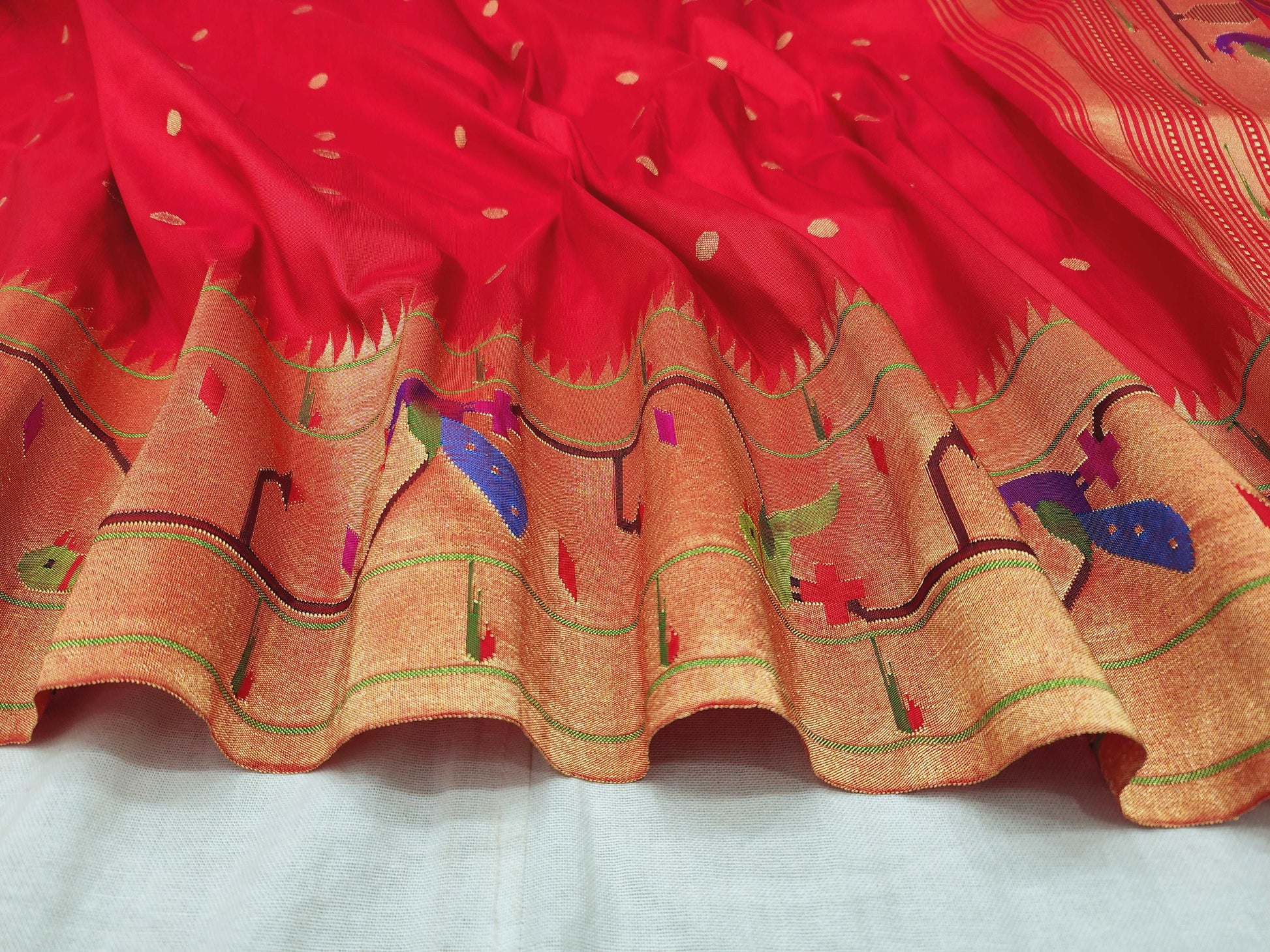 Peacock Parrots Brocade Paithani