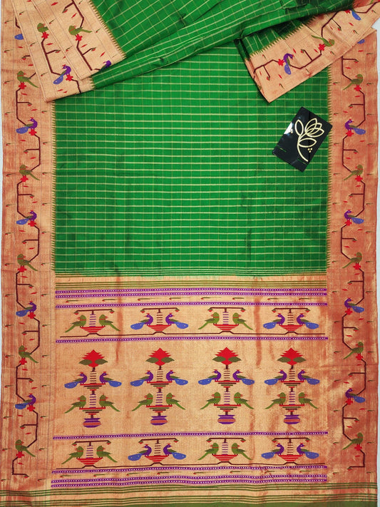 Peacock Parrots Brocade Paithani