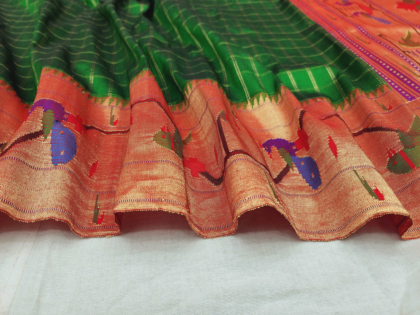 Peacock Parrots Brocade Paithani