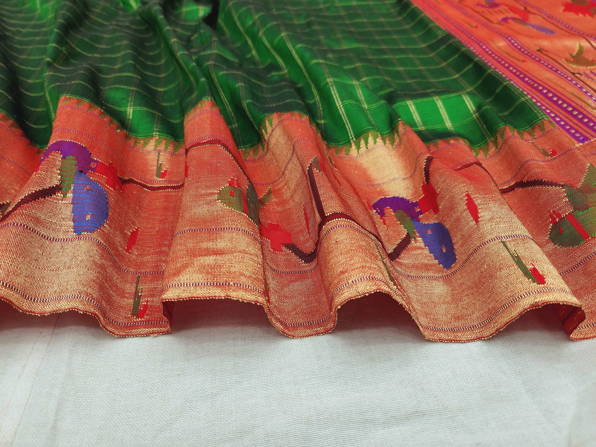 Peacock Parrots Brocade Paithani