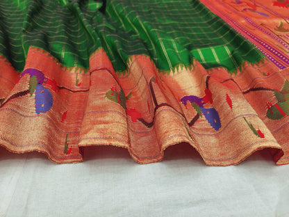 Peacock Parrots Brocade Paithani