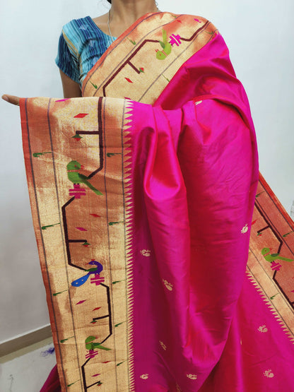 Peacock Parrots Brocade Paithani