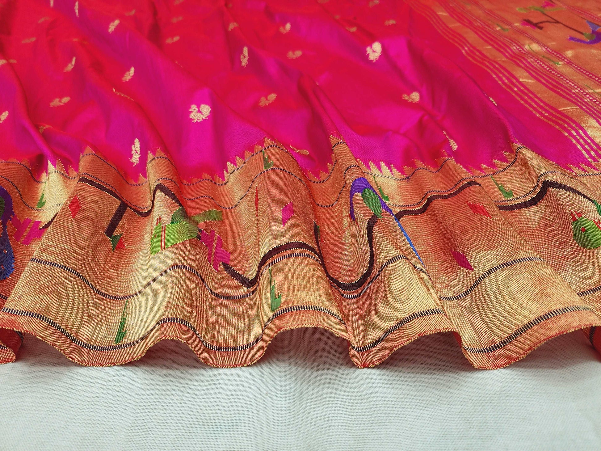 Peacock Parrots Brocade Paithani