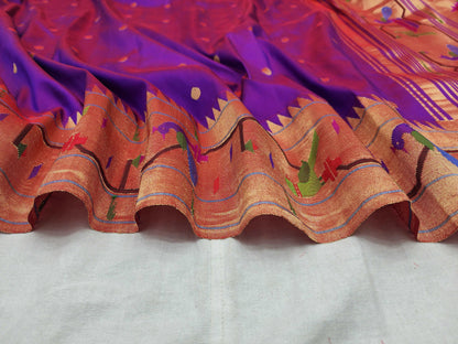 Peacock Parrots Brocade Paithani