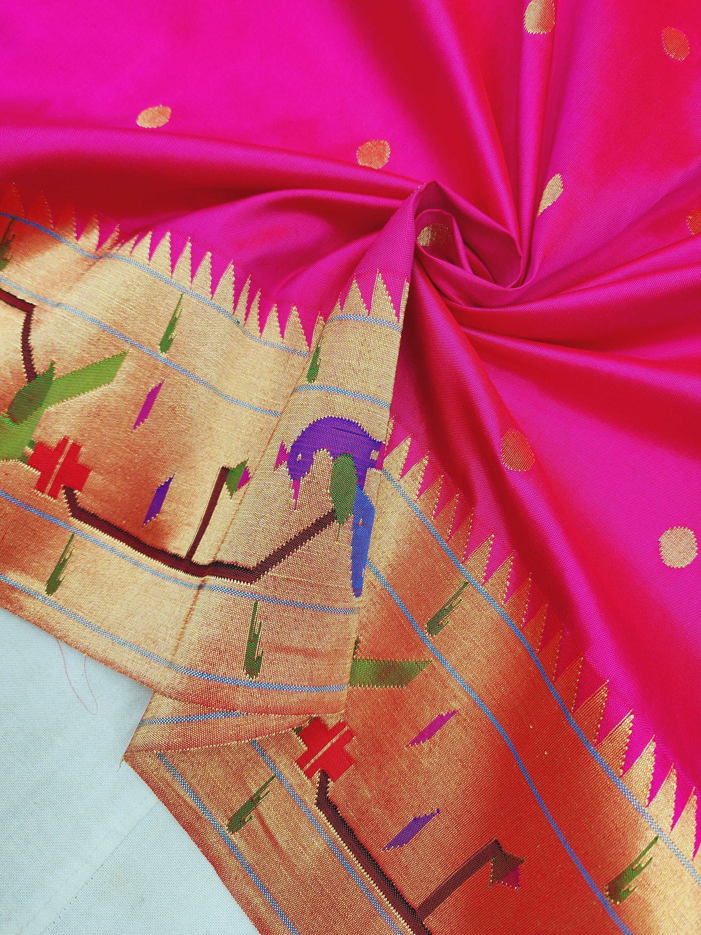 Peacock Parrots Brocade Paithani