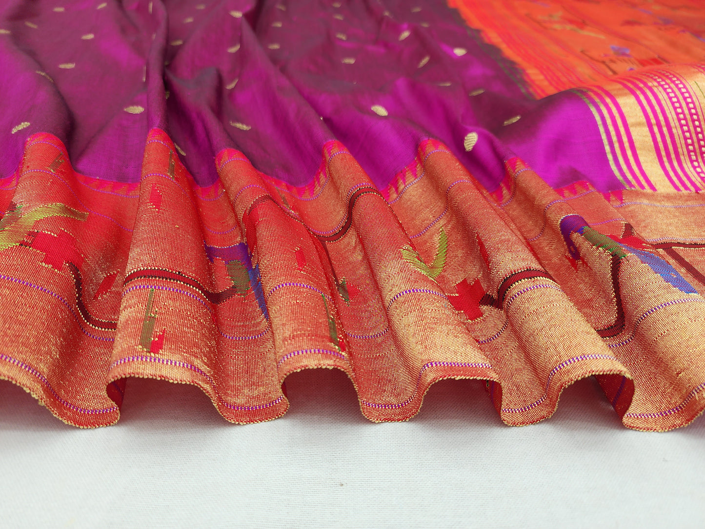 Peacock Parrots Brocade Paithani